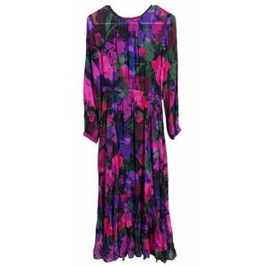 J. Crew Long-Sleeve Chiffon Midi Dress Watercolor Floral Women's Size Small